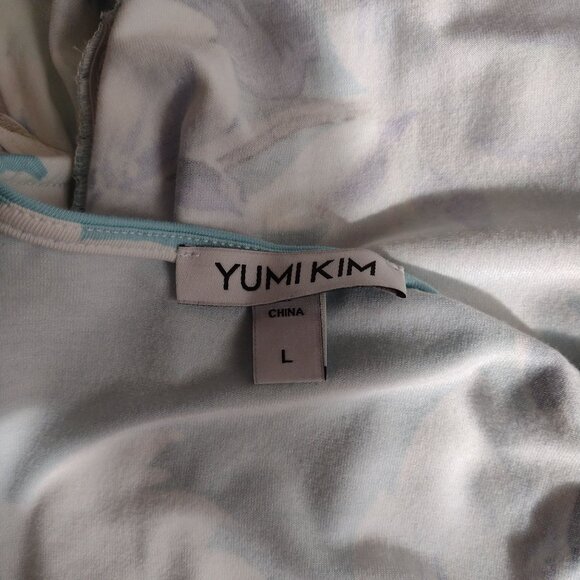 Yumi Kim Floral Maternity 5th Ave Dress L Wanderlust Jade Sky Blue Ruched Midi - Picture 3 of 11